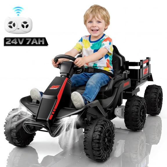 Farmdex 3-in-1 Ride on Tractor, 24 Volt Ride on Toys with Remote Control, 7AH Battery Power Car Wheels , Ride on Cars w/ Bluetooth, Music, Battery Display, Light Control, 5 MPH, Black
