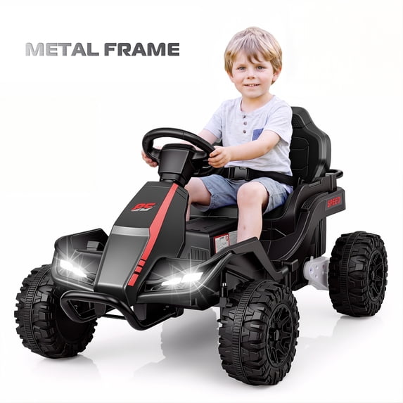 Farmdex 24 Volt Ride on Toys with Remote Control, 7AH Battery Ride on Cars, 4 Wheeler Quad ATV, Electric Car for Kids w/ Bluetooth, Music, Battery Display, LED Light Control, 5 MPH, Black