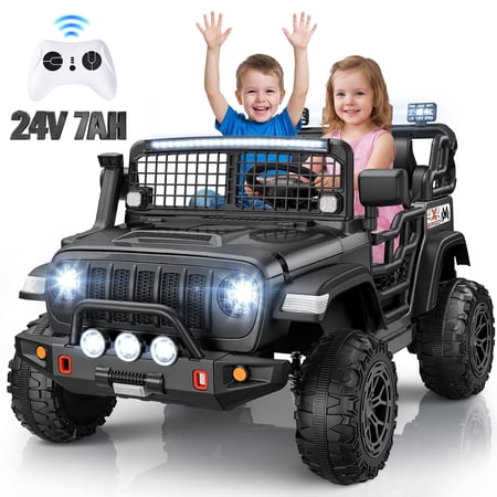 Farmdex 24V Ride on Toys 2-Seater Ride on Truck, 400W Ride on Cars with Remote Control, Electric Car w/ Power Display, High/Low Speed, Light Control, Bluetooth, Music, Suspension, Black