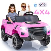 Funcid 24V Ride on Toys 4WD Ride on Cars with Remote Control, 2 XL Seater Electric Car for Kids, Power Car Wheels w/ 4*200W Motor, Bluetooth, Music, Lights, 3 Speeds, Pink-SUV