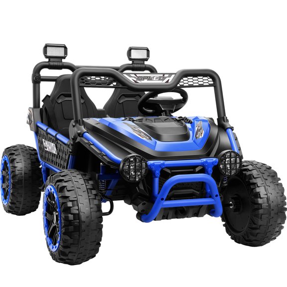 Funcid 24 Volt Ride on Toys UTV, 2 Seater XL Ride on Electric Car with Remote Control, Metal Frame, Power Car Wheels with Key Start, Spring Suspension, 3 Speeds, Bluetooth Music, Blue
