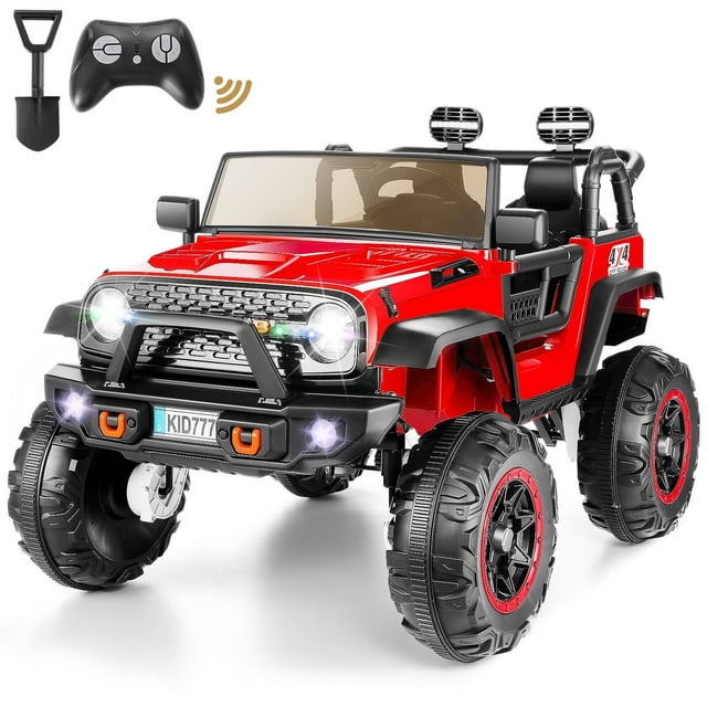 Funcid 24V 2Seater 4WD Electric Ride On Car, Remote Control, 4x100W, Bluetooth, LED, Red