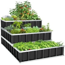 Funcid 3 Tiers Funcid Galvanized Raised Garden Beds 4ftx3ftx2ft Large Metal Garden Beds Galvanized Steel Planter Box for Vegetables Flowers Herbs - Black
