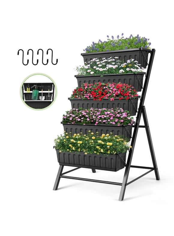 Funcid 4 ft Vertical Garden 5-Tier Raised Garden Bed Planter Box for Patio Balcony Flower Herb Freestanding Garden Planter - 26 in× 22.75 in× 44.75 in