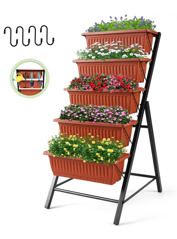 Funcid 4 ft Vertical Garden 5-Tier Raised Garden Bed Planter Box for Patio Balcony Flower Herb Freestanding Garden Planter 22.5 in× 25.5 in× 45 in