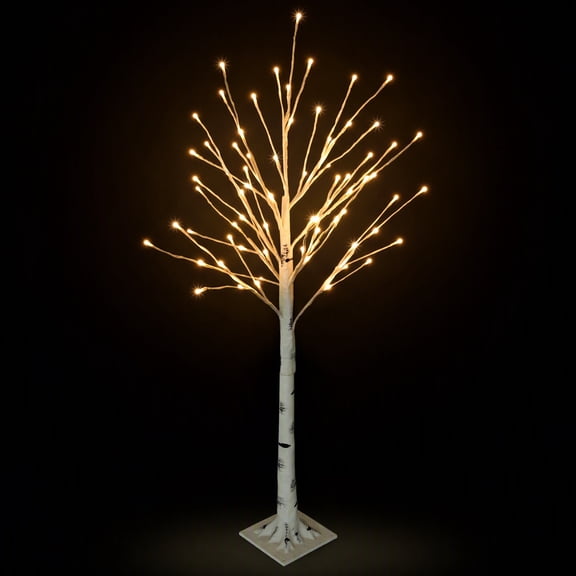 Funcid 4FT Birch Tree with 72 Warm LED Chips, Artificial Pre-lit Trees, w/ Plug-in Warm Lights, Adapted to Bedroom, Living Room, Study, Caf, Wedding, the Christmas, Decor for Home Party