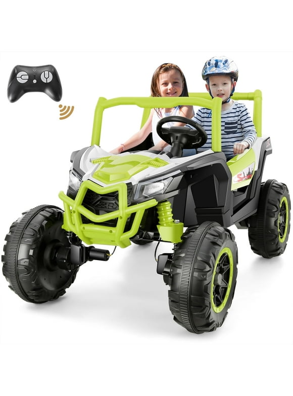 Funcid 4WD 24V Ride on Toys 2 XL Seater Kids Ride on Cars w/ Remote Control, 4*200W Motor, Electric Off-Road UTV 7AH Battery Powered 4-Wheeler Vehicle w/ Bluetooth, Music, 3-Speed, LED Light, Green