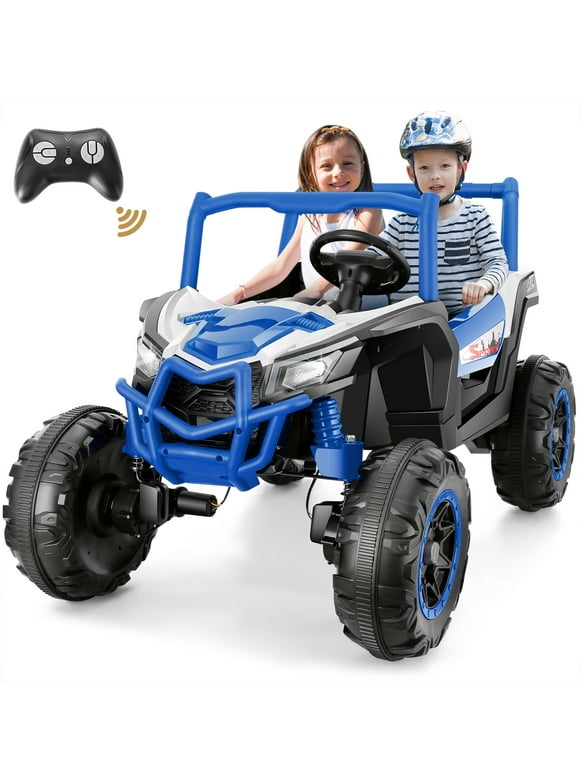 Funcid 4WD 24V Ride on Toys 2 XL Seater Kids Ride on Cars w/ Remote Control, 4*200W Motor, Electric Off-Road UTV 7AH Battery Powered 4-Wheeler Vehicle w/ Bluetooth, Music, 3-Speed, LED Light, Blue