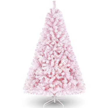 Funcid 6ft Pink Artificial Christmas Tree Full Flocked Christmas Pine Tree with 640 PVC Tips, Foldable Stand, Hinged Branches, Pink