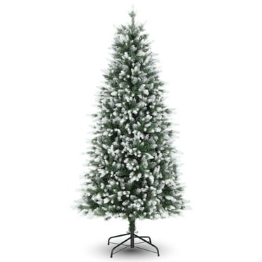 Funcid 6ft Artificial Pencil Christmas Tree, Hinged Pencil Christmas Tree with Mixed PVC & PE Branch Tips, Slim Christmas Tree, Foldable Metal Stand, Green
