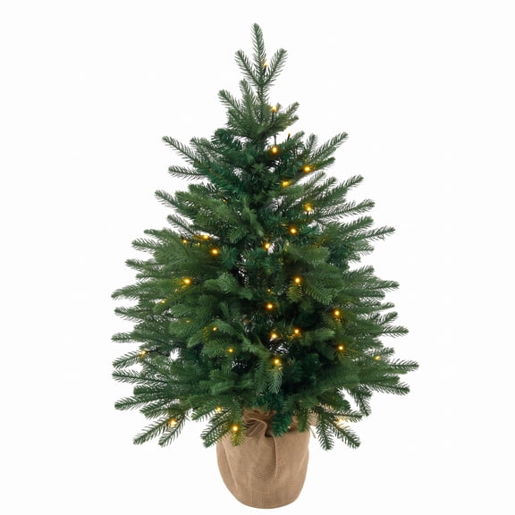 Funcid Pre-lit Christmas Tree With PE Branch Tips, Artificial Christmas Tree with LED Light, Green Xmas for Home Office, Holiday Decoration