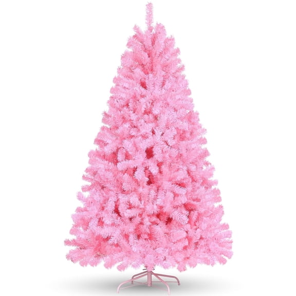 Funcid 6ft Pink Artificial Christmas Tree, Hinged Spruce Full Tree with 1477 Branch Tips, Foldable Metal Stand, New PVC Material, Xmas Tree for Indoor and Outdoor Decoration