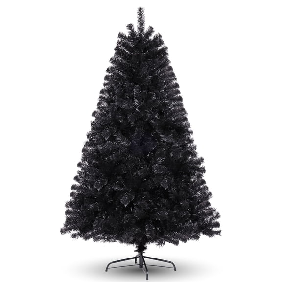 Funcid 6ft Hinged Artificial Black Halloween Tree, Artificial Christmas Tree w/ 1,477 Branch Tips, Foldable Metal, 100% New PVC Material, for Indoor and Outdoor Halloween Decorations