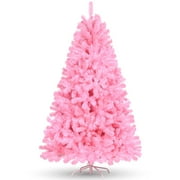 Funcid 6ft Pink Artificial Christmas Tree, Hinged Spruce Full Tree with 1,477 Branch Tips, Foldable Metal Stand, 100% New PVC Material, Xmas Tree for Indoor and Outdoor Decoration