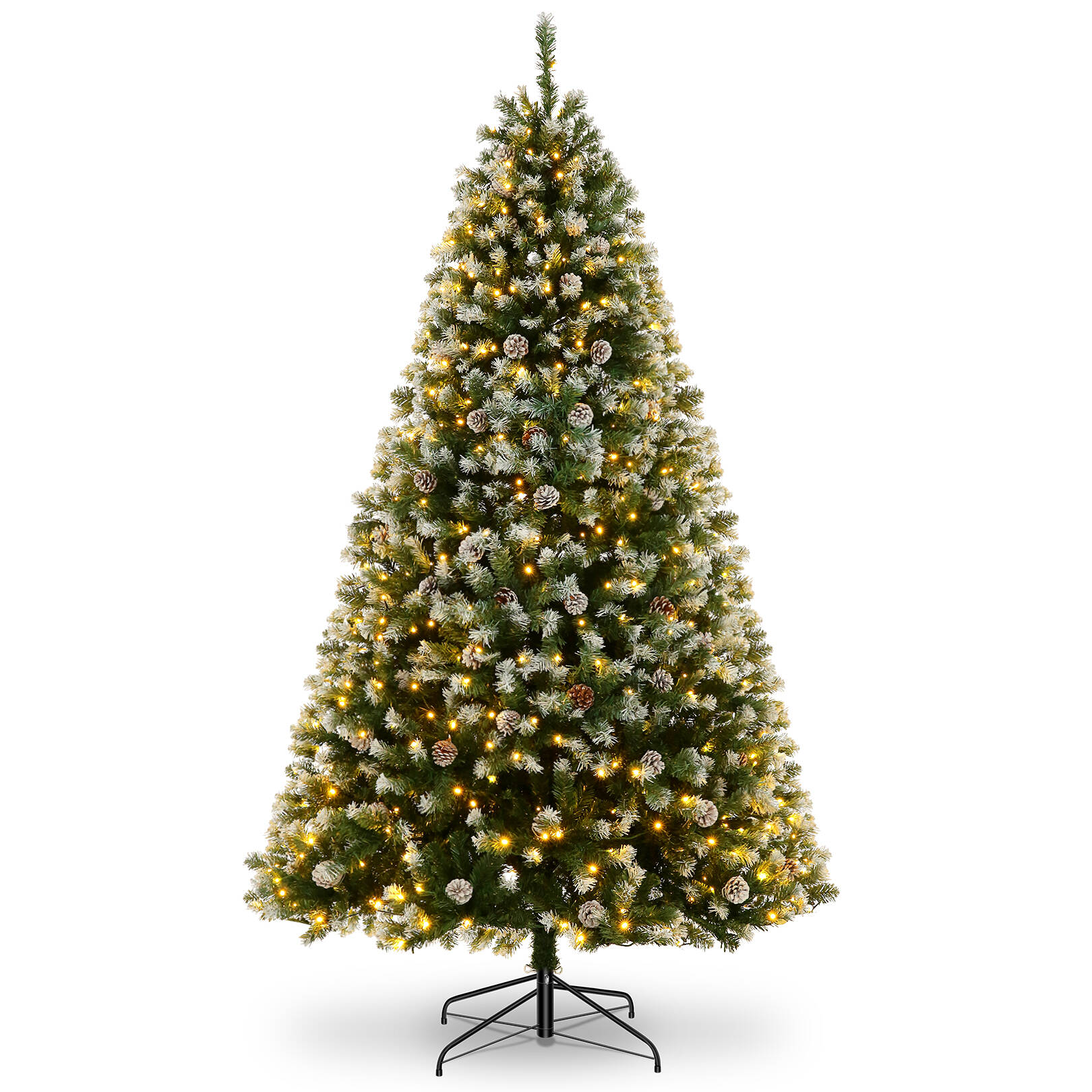 Funcid 6ft PreLit Christmas Tree with 51 Pine Cones Flocked Xmas Tree