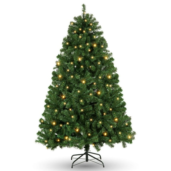 Funcid 6ft Premium Pre-Lit Hinged Artificial Christmas Tree Full Tree with 1477 PVC Branch Tips, 250 Incandescent Lights, Foldable Metal Stand, Green