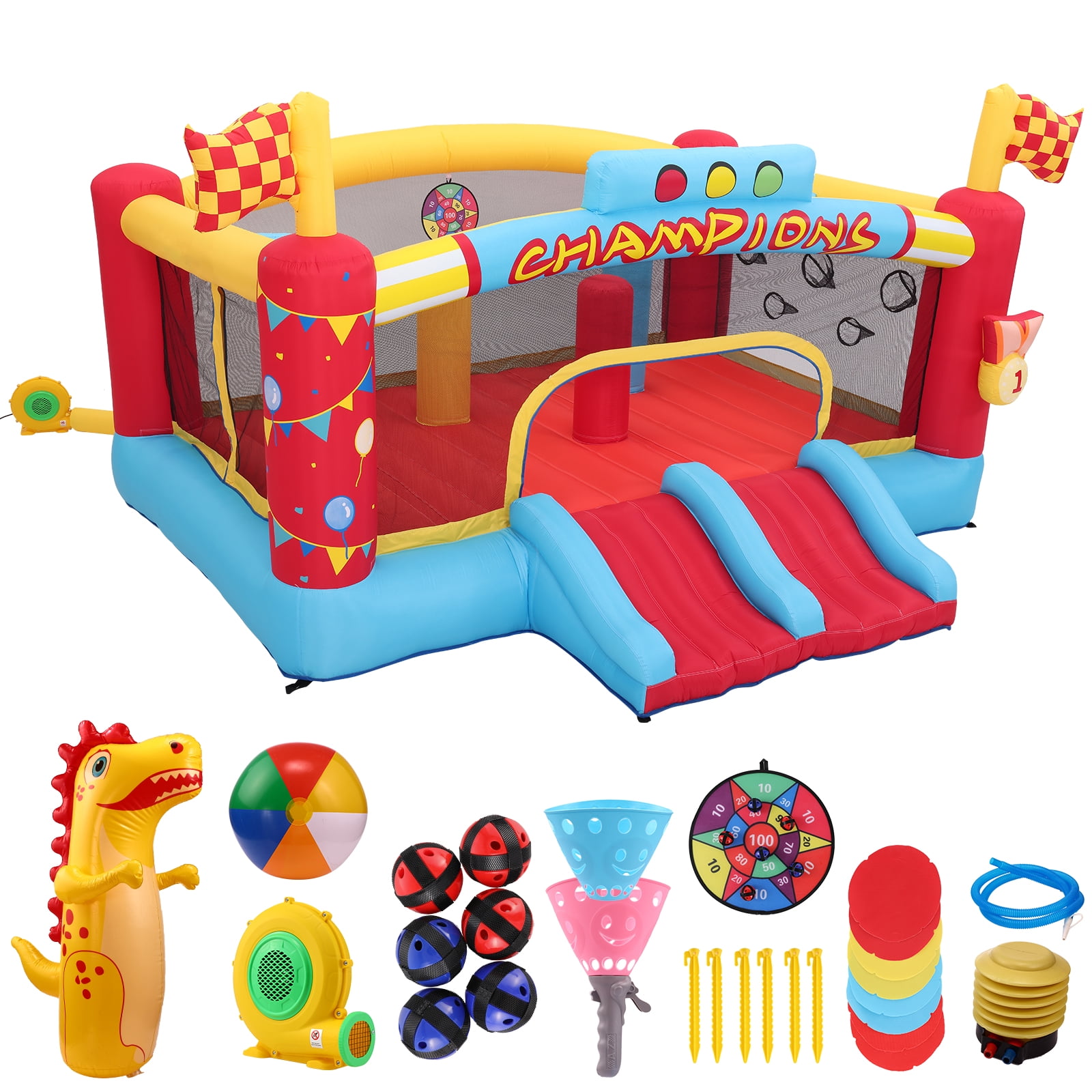 Funcid Bounce House Water Slide for Kids 3-12 with Slides, Big Jumping Area, Double Basketball Hoops & Bouncer Slides, Ball Pits, Throw Ball Game, Jump House, 550W Blower