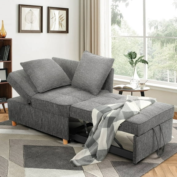 SEJOV Convertible 4-in-1 Sofa Chair Bed, Linen Sleeper Sofa Bed Couch with 5 Adjustable Backrest and Pillows, Small Futon Bedroom Sofa for Apartment Guest Room Home Office,Dark Gray