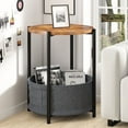 thumbnail image 1 of Funcid End Table, 24.5" Round Side Table for Living Room, Bedside Nightstand with Fabric Storage Basket, Wooden Accent Table with Metal Frame, Small Coffee Table, 1 of 11