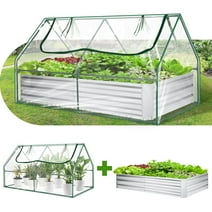 Funcid Galvanized Raised Garden Bed with Cover, Outdoor Metal Planter Box 2 Roll-Up Windows Mini Greenhouse for Growing Flowers Fruits Vegetables and Herbs, 6x3x3ft(Clear)