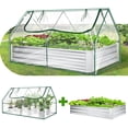 thumbnail image 1 of Funcid Galvanized Raised Garden Bed with Cover, Outdoor Metal Planter Box 2 Roll-Up Windows Mini Greenhouse for Growing Flowers Fruits Vegetables and Herbs, 6x3x3ft(Clear), 1 of 12