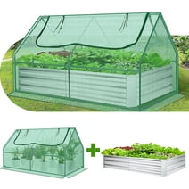 Funcid Galvanized Raised Garden Bed with Cover, Outdoor Metal Planter Box 2 Roll-up Windows Mini Greenhouse for Growing Flowers Fruits Vegetables and Herbs, 6x3x3ft(Green)