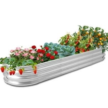 Funcid Galvanized Raised Garden Bed, Large Metal Oval Planter Box for Outdoor, Garden Bed for Planting Vegetables Plants, 8 ft x 2 ft * 1 Pack
