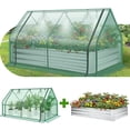 thumbnail image 1 of Funcid Galvanized Raised Garden Bed with Self Watering System and Mesh Cover, Outdoor Metal Planter Box 2 Roll-Up Doors Mini Greenhouse for Growing Flowers Fruits Vegetables and Herbs, 6x3x3ft(Green), 1 of 11