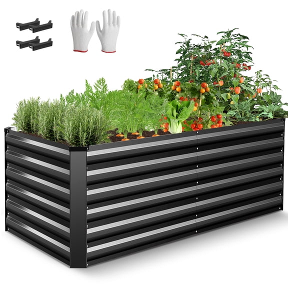 Funcid Galvanized Raised Garden Beds 6ftx3ftx2ft Large Metal Garden Beds Galvanized Steel Planter Box for Vegetables Flowers Herbs