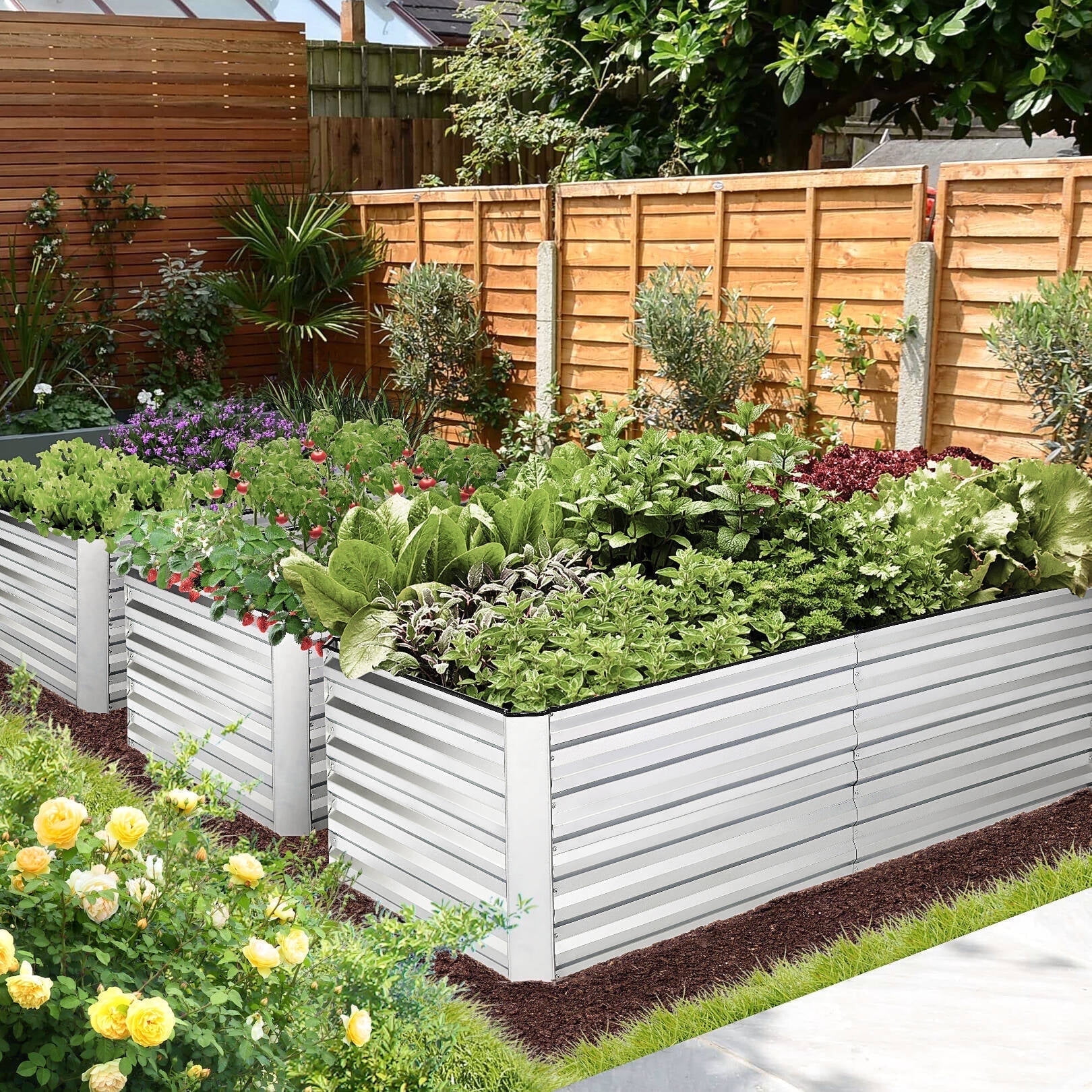 Funcid Galvanized Raised Garden Beds 8ftx4ftx2ft Large Metal Garden Beds Galvanized Steel