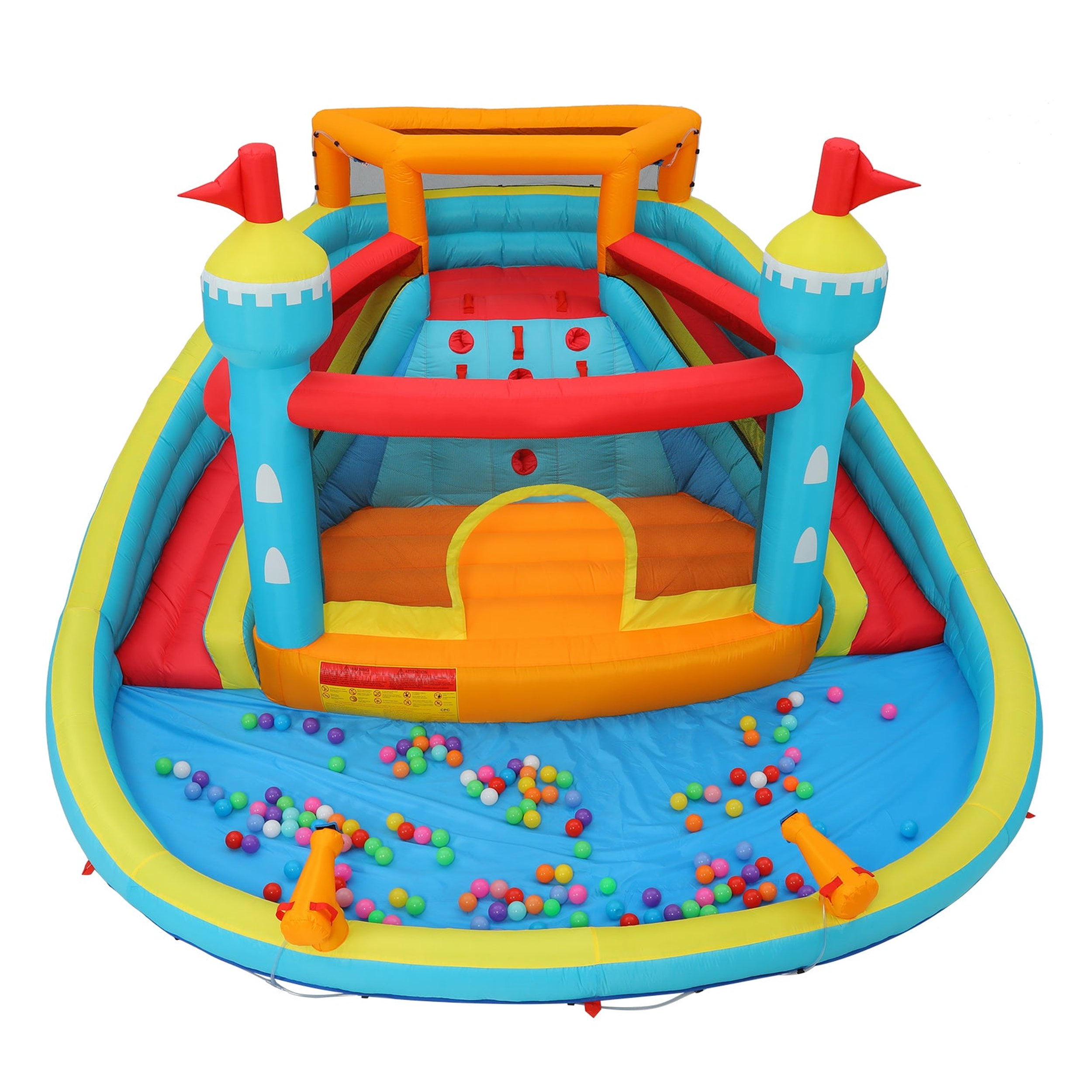 Funcid Inflatable Bounce House, Double Water Slide for Kids 3-12 Y, 14Ft Large Wet Dry Waterslide Park Bouncy Castle w/ Water Gun & Spray,Blower, Blow Up Water Slides for Kids Backyard