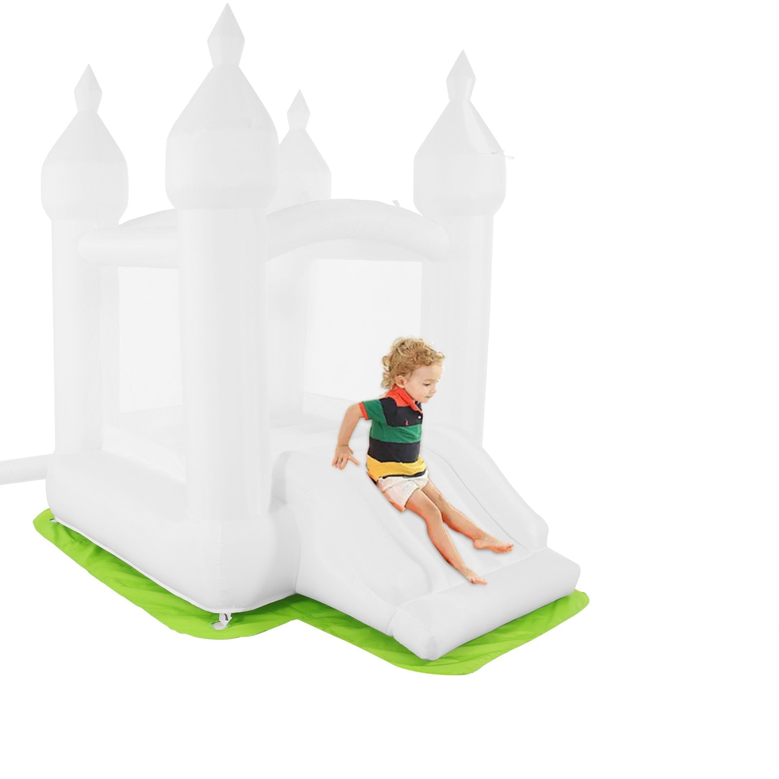 Funcid Inflatable Bounce House, Indoor Outdoor Bouncy Castle with Slide, Blower & 108 Air Balloons for Kids 3-8, 102"x70"x97", White