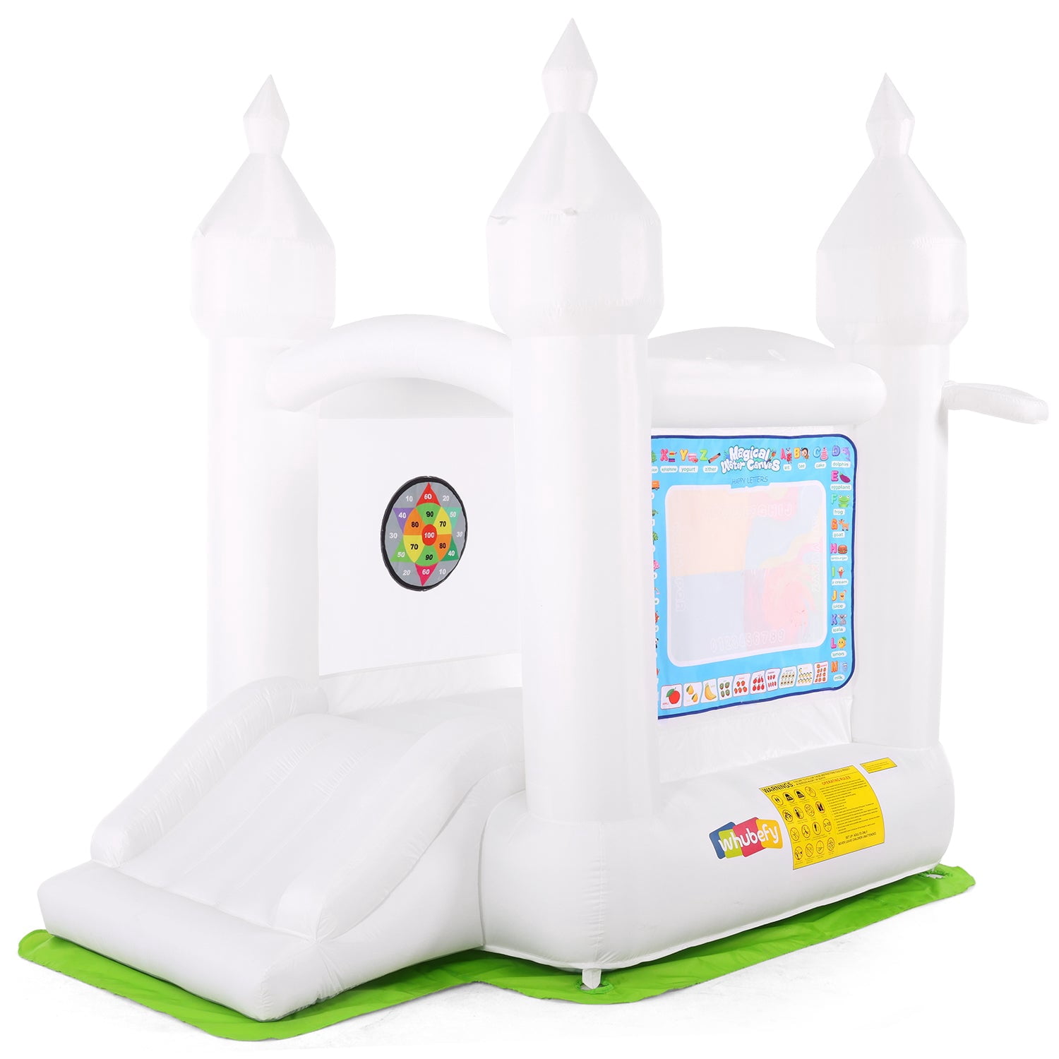 Funcid Inflatable Bounce House, Indoor Outdoor Bouncy Castle with Slide, Blower & 108 Air Balloons for Kids 3-8, 102"x70"x97", White
