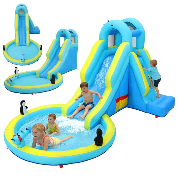Funcid Inflatable Bounce House with Blower Indoor Outdoor, Kids Toddler Bouncy House Waterslide Park