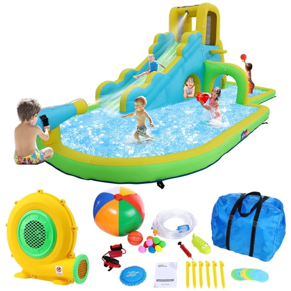 Funcid Inflatable Bounce, Kids Backyard Outdoor Water Park with Slide & 480W Blower, Inflatable Water Slide for Kids, 1 Slide