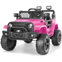 Funcid Kids 12V 7AH Electric Ride on Toy Car with Remote Control, Spring Suspension & Slow Start, Music Player and LED Lights, Pink