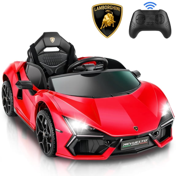 Funcid Kids Electric Ride On 12V 7AH Licensed Lamborghini Aventador Battery Powered Sports Car Toy with 3 Speeds Parent Remote Control, Sound System, LED Headlights & Hydraulic Doors - Green