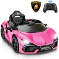 thumbnail image 1 of Funcid Kids Electric Ride On 12V Licensed Lamborghini Aventador Battery Powered Sports Car Toy with 3 Speeds Parent Remote Control, Sound System, LED Headlights & Hydraulic Doors, Pink, 1 of 8