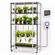 Funcid Indoor Greenhouse with Grow Light, 4-Tier Metal Plant Stand with Zippered EVA Cover, 120W Full Spectrum Grow Lights, Plant Stand Tent and Thermometer for Indoor Plant, Seed Starting