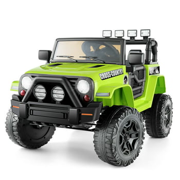 Funcid Ride on Truck Car, Kids 12V Electric Ride on Toys with Parent Remote Control, Spring Suspension, Bluetooth Music, LED Lights - Green