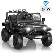 Funcid 12 Volt Ride on Toys for Toddlers Ride on Cars with Remote Control, Battery Powered Ride on Truck Car w/ Bluetooth Music, LED Lights, Spring Suspension, 3 Speeds, Black