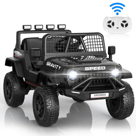 Funcid 12 Volt Ride on Toys for Toddlers Ride on Cars with Remote Control, Battery Powered Ride on Truck Car w/ Bluetooth Music, LED Lights, Spring Suspension, 3 Speeds, Black