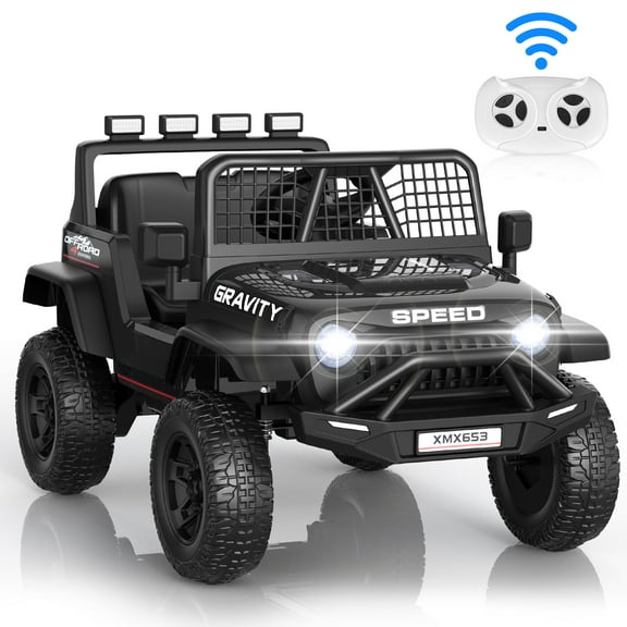 Funcid 12 Volt Ride on Toys for Toddlers Ride on Cars with Remote Control, Battery Powered Ride on Truck Car w/ Bluetooth Music, LED Lights, Spring Suspension, 3 Speeds, Black