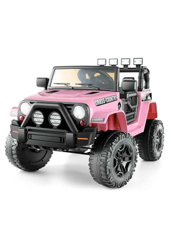 Funcid Ride on Truck Car, Kids 12V Electric Ride on Toys with Parent Remote Control, Spring Suspension, Bluetooth Music, LED Lights - Pink