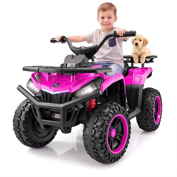Funcid Kids ATV, Ride on Toys for Toddlers with 2 Speeds, 4 Wheeler Electric Car, Ride on Car with Storage Spaces, Spring Suspension, Bluetooth Music, LED Lights, Pink