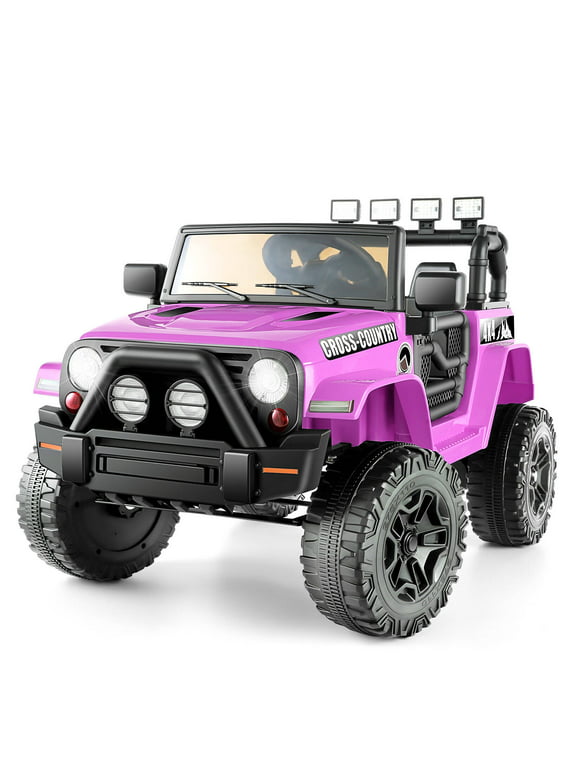 Funcid Ride on Truck Car, Kids 12V Electric Ride on Toys with Parent Remote Control, Spring Suspension, Bluetooth Music, LED Lights - Purple