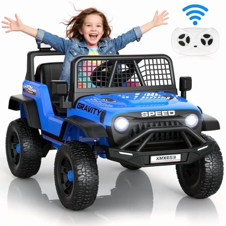 Funcid 12 Volt Ride on Toys for Toddlers Ride on Cars with Remote Control, Battery Powered Ride on Truck Car w/ Bluetooth Music, LED Lights, Spring Suspension, 3 Speeds, Blue
