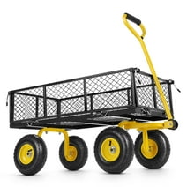 Funcid Steel Garden Cart 660 LBS Capacity with Removable Mesh Sides to Convert into Flatbed, 180° Rotating Handle and 10" Tires, Perfect for Garden, Farm, Yard - Yellow