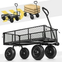 Funcid Steel Garden Cart, Heavy Duty 660 LBS Capacity, with Removable Mesh Sides to Convert into Flatbed, Utility Metal Wagon with 180° Rotating Handle and 10" Tires, Perfect for Garden, Farm, Yard