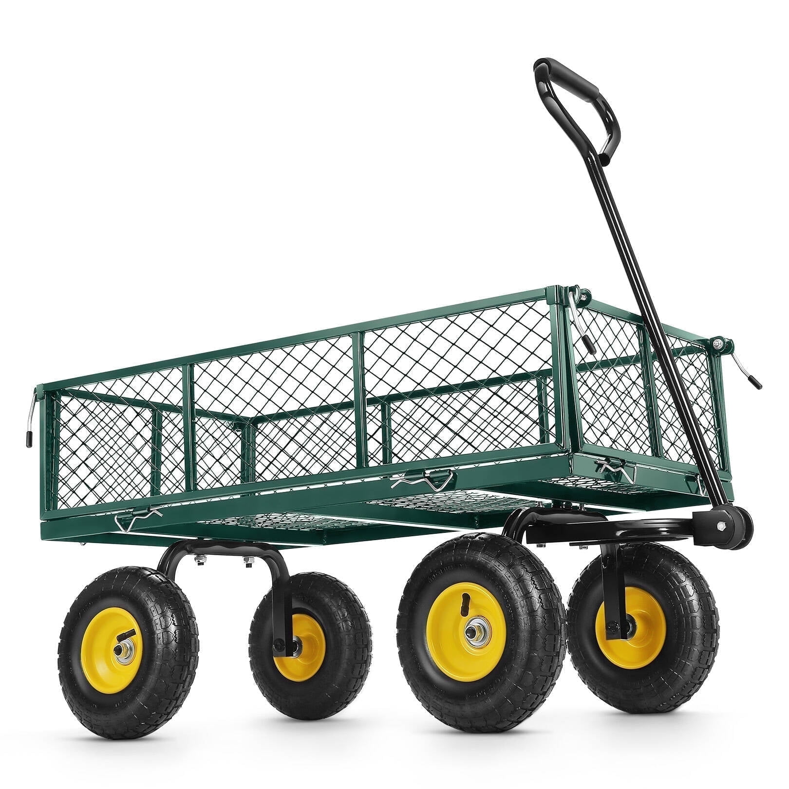 Funcid Steel Garden Cart with Removable Sides, Heavy Duty Yard Cart, 660 LBS Capacity Wagon, Rotating Handle, 10" Tires Wheels, Perfect for Garden Farm Yard, Green